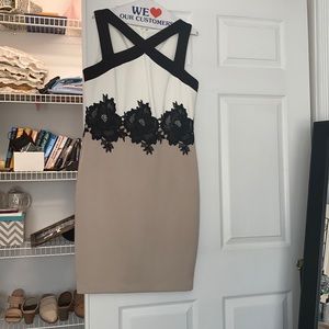 White, tan, black dress